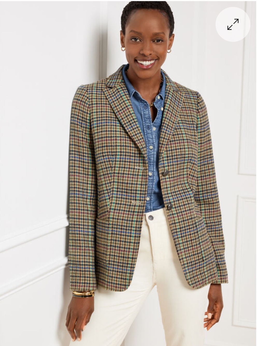 Talbots Plus Petite Classic Shetland Long Sleeve Blazer In Lively Plaid Size 16P